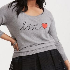 Torrid Gray Love Embroidered Heart Sweater